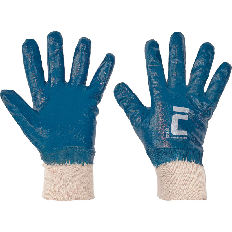 ROLLER rukavice celomáčené nitril modré
