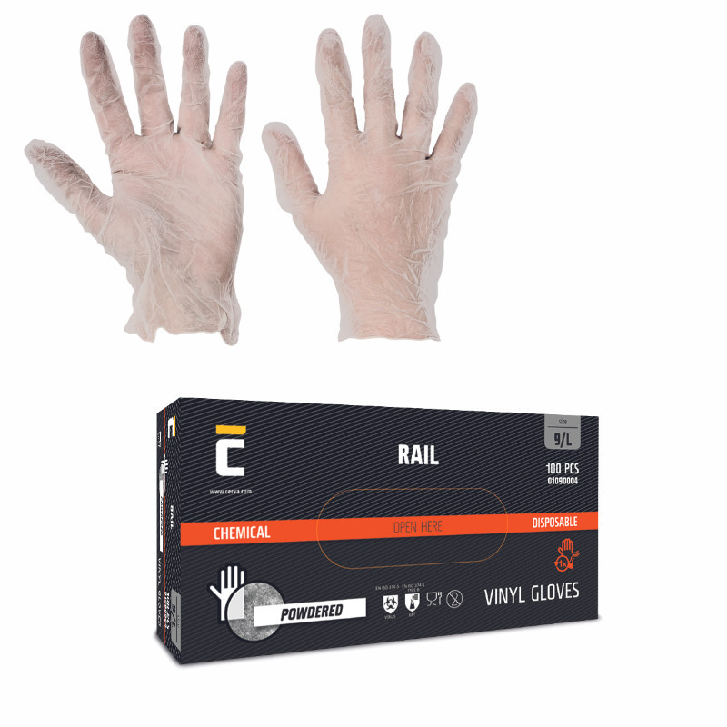 RAIL  rukavice jednorázové vinyl pudrované